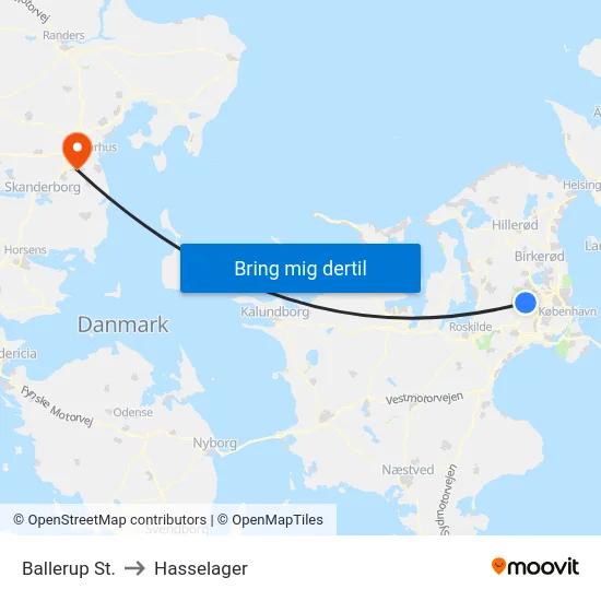 Ballerup St. to Hasselager map
