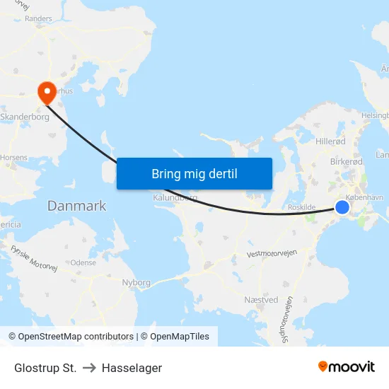 Glostrup St. to Hasselager map