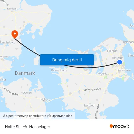 Holte St. to Hasselager map