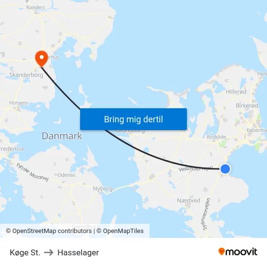 Køge St. to Hasselager map