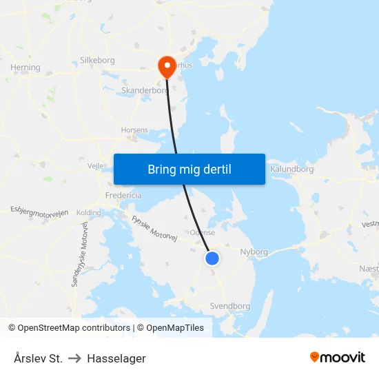 Årslev St. to Hasselager map