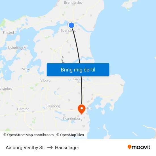 Aalborg Vestby St. to Hasselager map