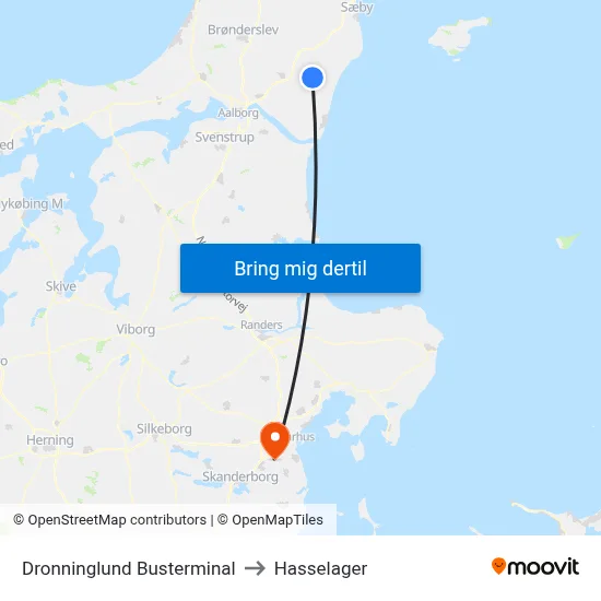 Dronninglund Busterminal to Hasselager map