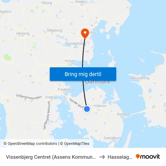 Vissenbjerg Centret (Assens Kommune) to Hasselager map