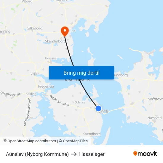Aunslev (Nyborg Kommune) to Hasselager map