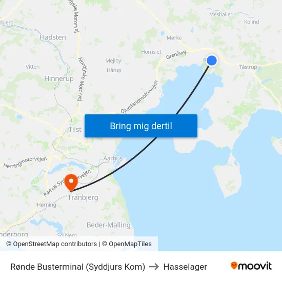 Rønde Busterminal (Syddjurs Kom) to Hasselager map