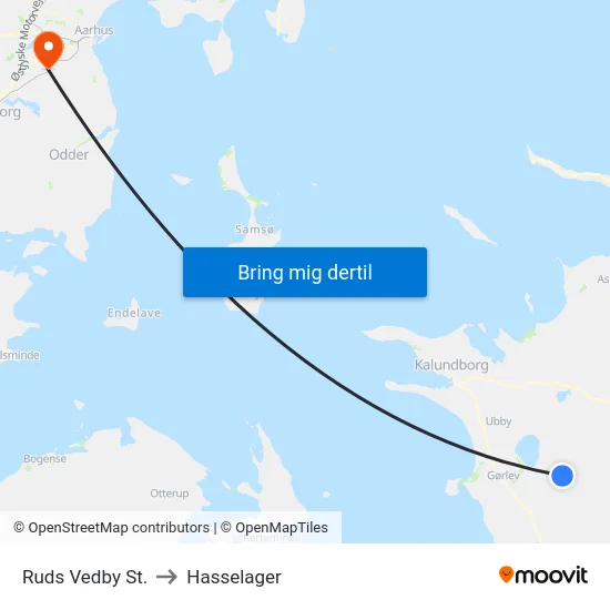 Ruds Vedby St. to Hasselager map