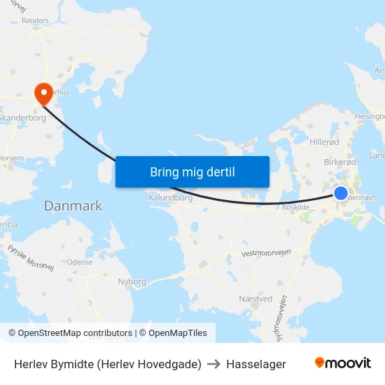 Herlev Bymidte (Herlev Hovedgade) to Hasselager map
