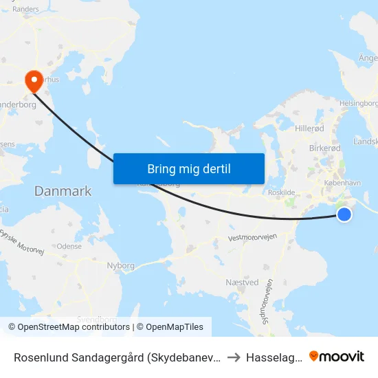 Rosenlund Sandagergård (Skydebanevej) to Hasselager map