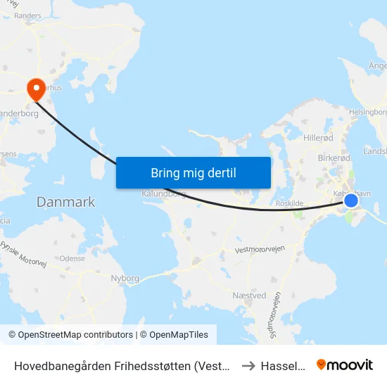 Hovedbanegården Frihedsstøtten (Vesterbrogade) to Hasselager map