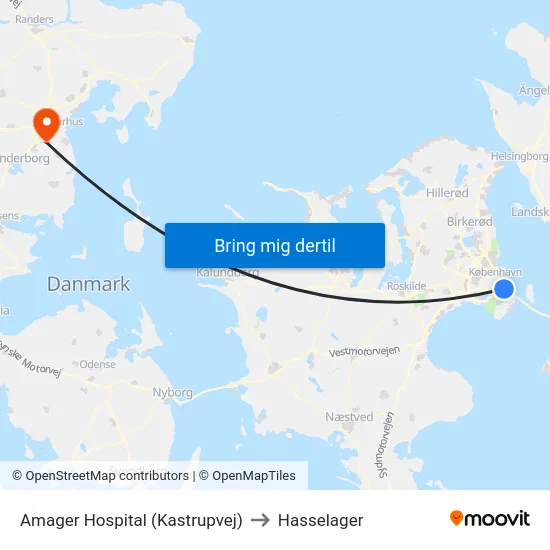 Amager Hospital (Kastrupvej) to Hasselager map