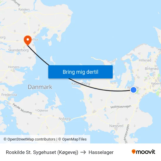 Roskilde St. Sygehuset (Køgevej) to Hasselager map