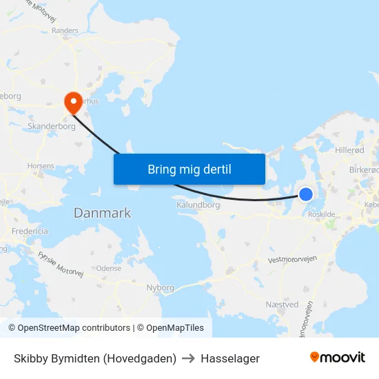 Skibby Bymidten (Hovedgaden) to Hasselager map