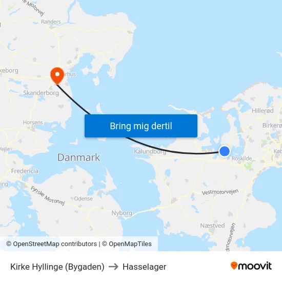 Kirke Hyllinge (Bygaden) to Hasselager map