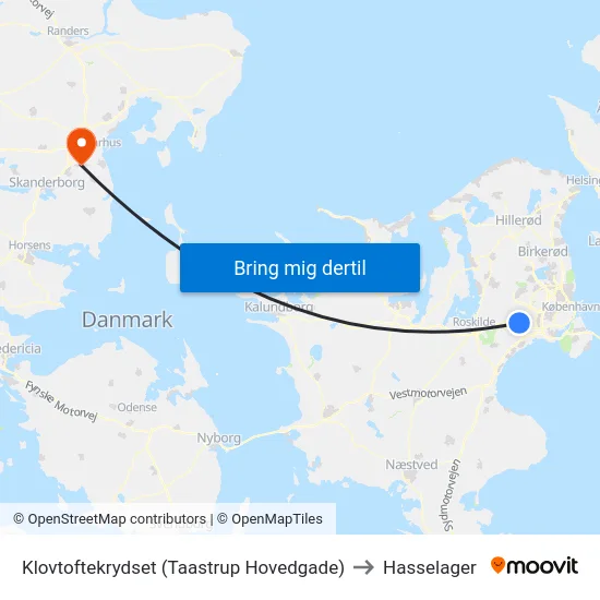 Klovtoftekrydset (Taastrup Hovedgade) to Hasselager map