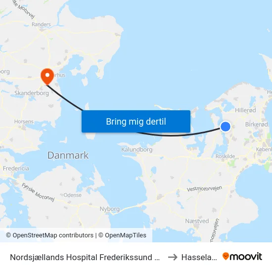 Nordsjællands Hospital Frederikssund Kapellet to Hasselager map