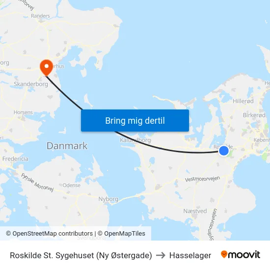 Roskilde St. Sygehuset (Ny Østergade) to Hasselager map