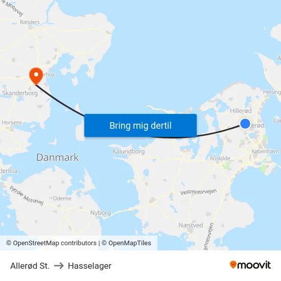 Allerød St. to Hasselager map