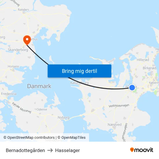 Bernadottegården to Hasselager map