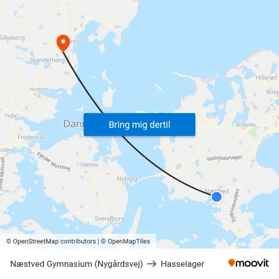 Næstved Gymnasium (Nygårdsvej) to Hasselager map