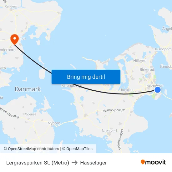 Lergravsparken St. (Metro) to Hasselager map