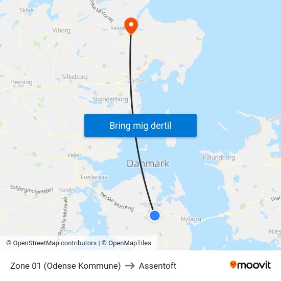 Zone 01 (Odense Kommune) to Assentoft map
