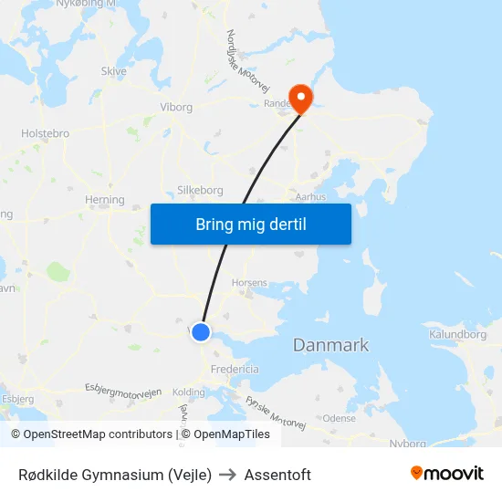 Rødkilde Gymnasium (Vejle) to Assentoft map