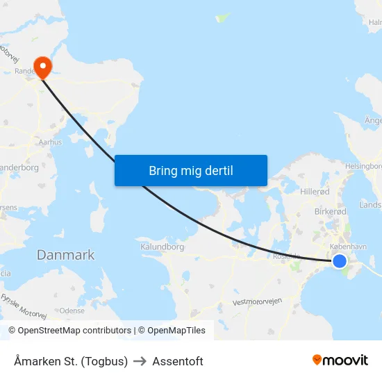 Åmarken St. (Togbus) to Assentoft map