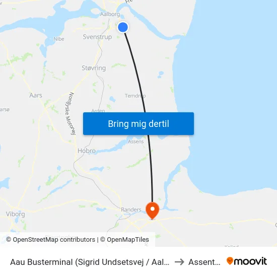 Aau Busterminal (Sigrid Undsetsvej / Aalborg) to Assentoft map