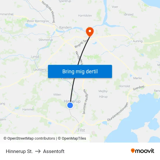 Hinnerup St. to Assentoft map