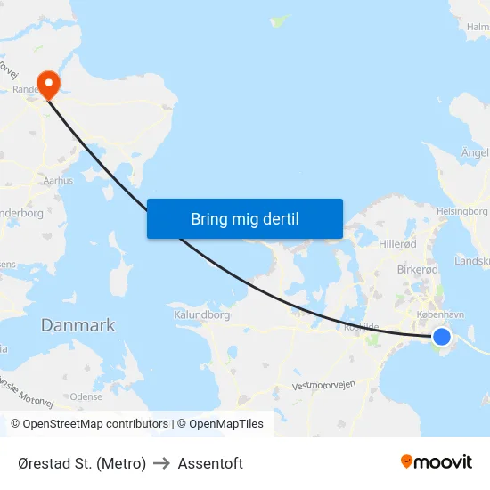 Ørestad St. (Metro) to Assentoft map