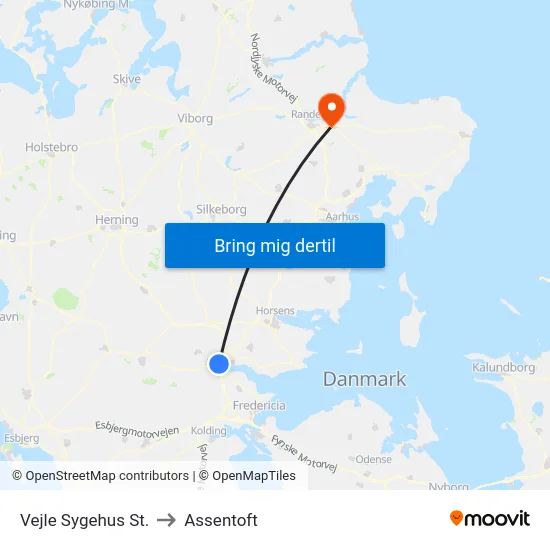 Vejle Sygehus St. to Assentoft map
