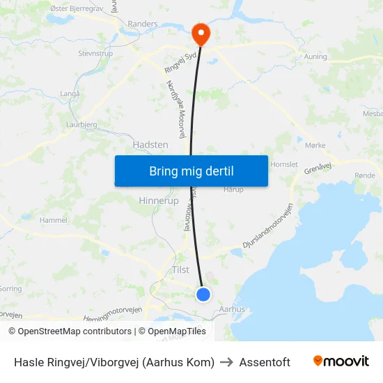 Hasle Ringvej/Viborgvej (Aarhus Kom) to Assentoft map