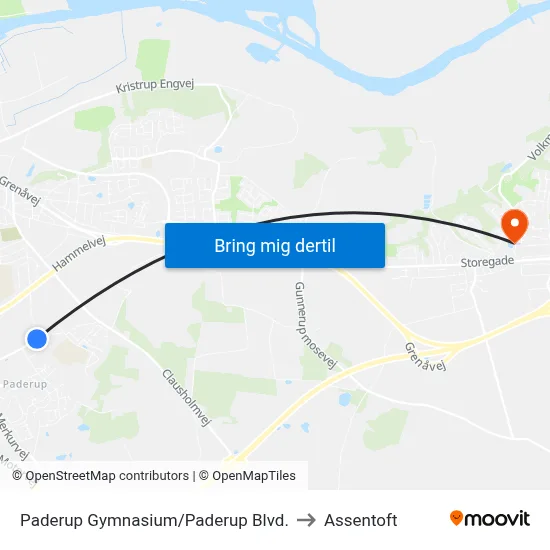 Paderup Gymnasium/Paderup Blvd. to Assentoft map
