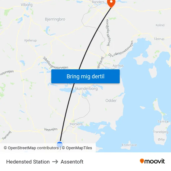 Hedensted Station to Assentoft map