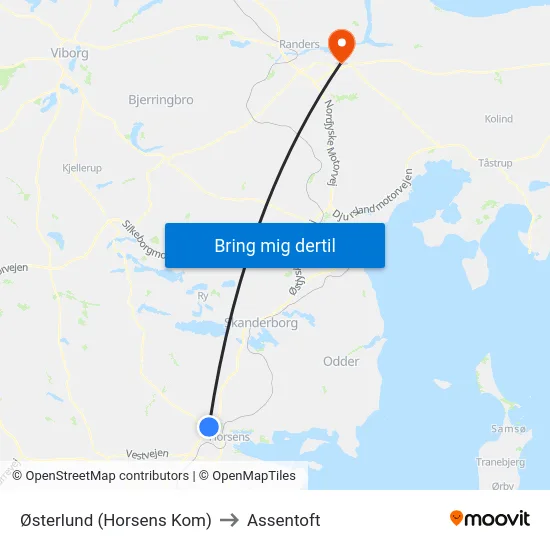 Østerlund (Horsens Kom) to Assentoft map