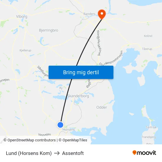 Lund (Horsens Kom) to Assentoft map