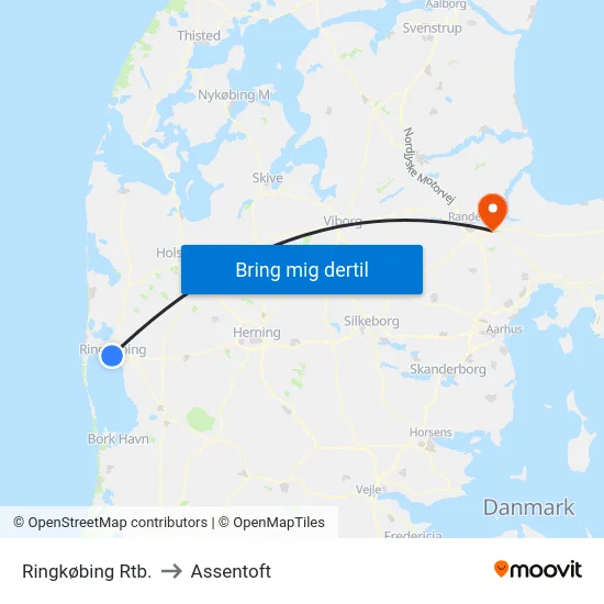 Ringkøbing Rtb. to Assentoft map