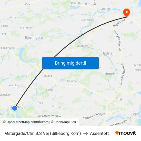 Østergade/Chr. 8.S Vej (Silkeborg Kom) to Assentoft map