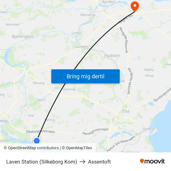 Laven Station (Silkeborg Kom) to Assentoft map