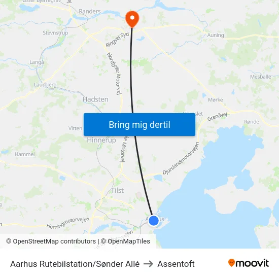 Aarhus Rutebilstation/Sønder Allé to Assentoft map