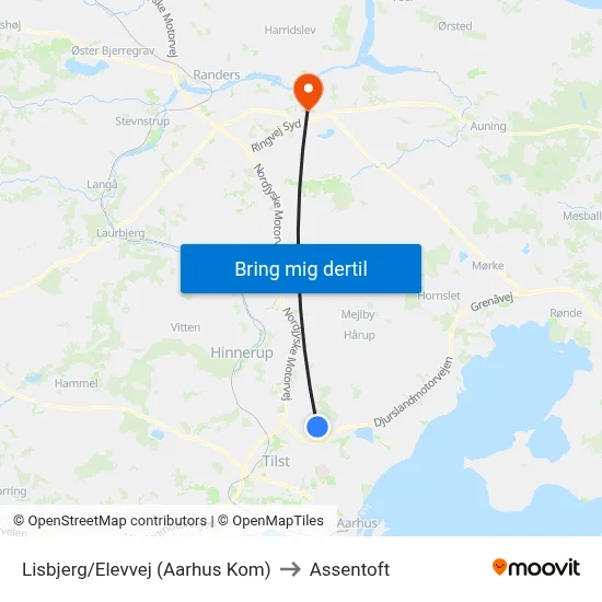 Lisbjerg/Elevvej (Aarhus Kom) to Assentoft map