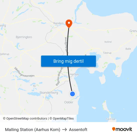 Malling Station  (Aarhus Kom) to Assentoft map