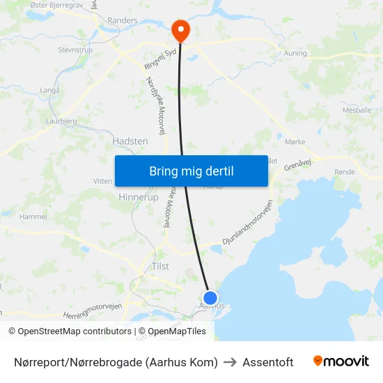 Nørreport/Nørrebrogade (Aarhus Kom) to Assentoft map