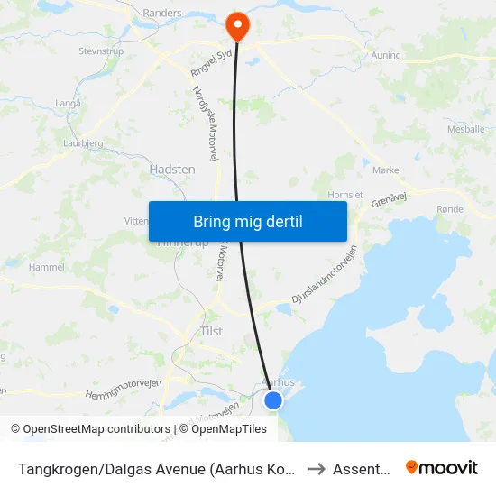 Tangkrogen/Dalgas Avenue (Aarhus Kom) to Assentoft map