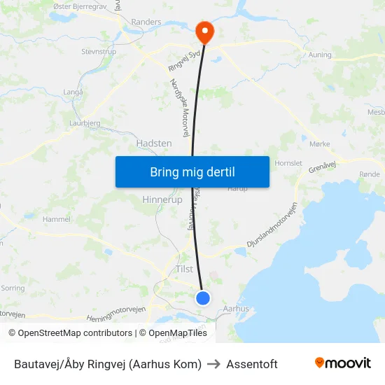 Bautavej/Åby Ringvej (Aarhus Kom) to Assentoft map