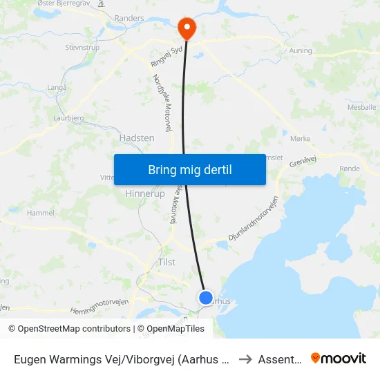 Eugen Warmings Vej/Viborgvej (Aarhus Kom) to Assentoft map