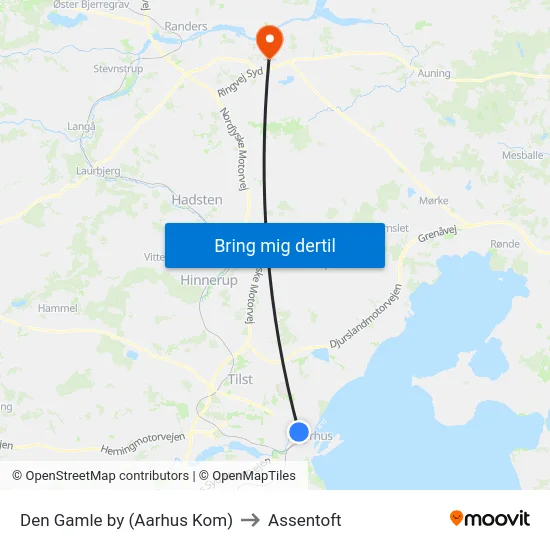 Den Gamle by (Aarhus Kom) to Assentoft map