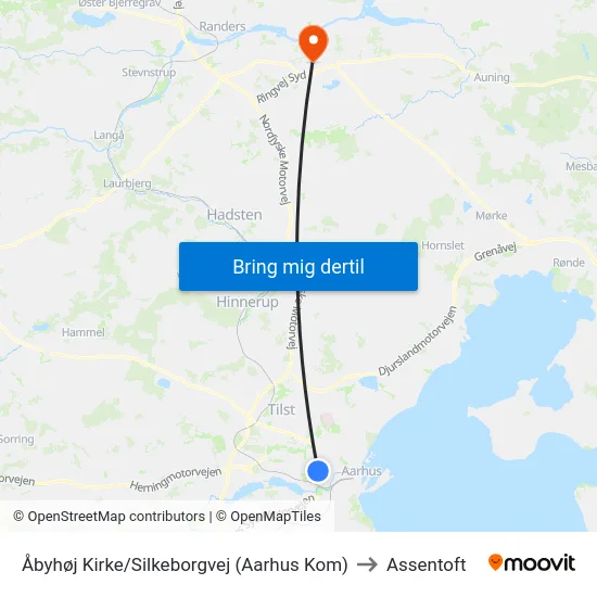 Åbyhøj Kirke/Silkeborgvej (Aarhus Kom) to Assentoft map