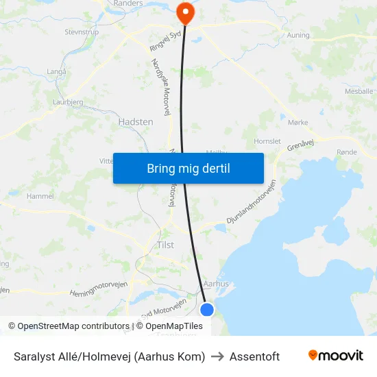 Saralyst Allé/Holmevej (Aarhus Kom) to Assentoft map